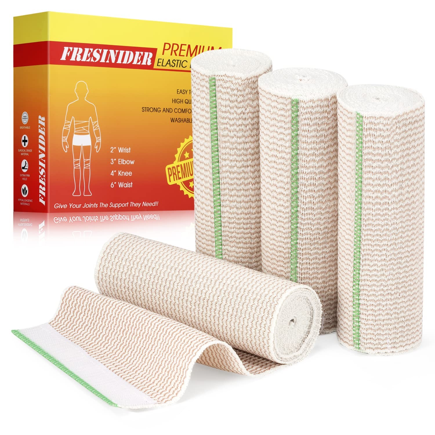 FRESINIDER Premium Elastic Bandage Wrap, 4 Pack 6" × 4.5 6 Inch, X 4