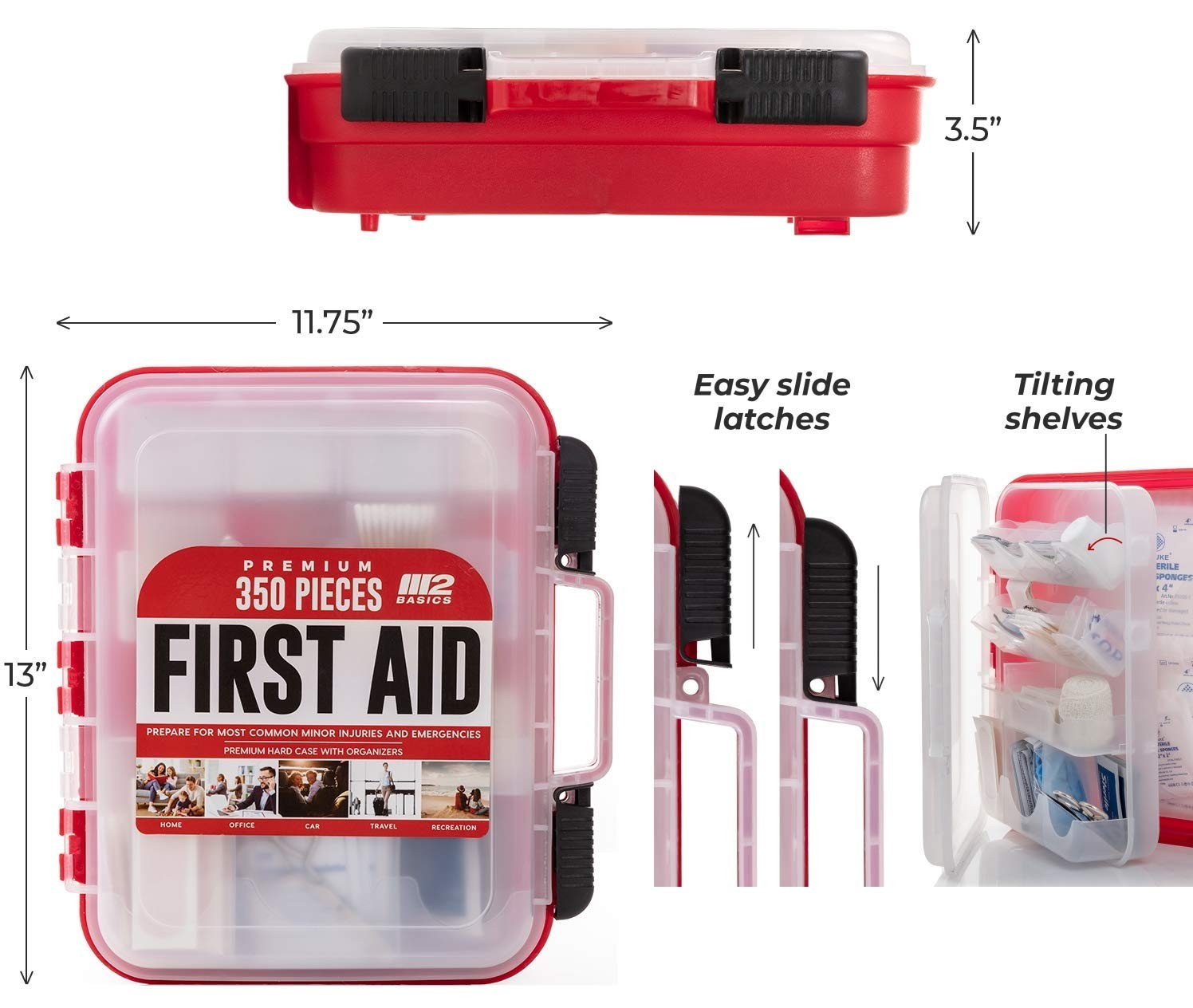 M2 BASICS Professional 350-Piece First Aid Kit – First Aid Kit for Car, Home,…