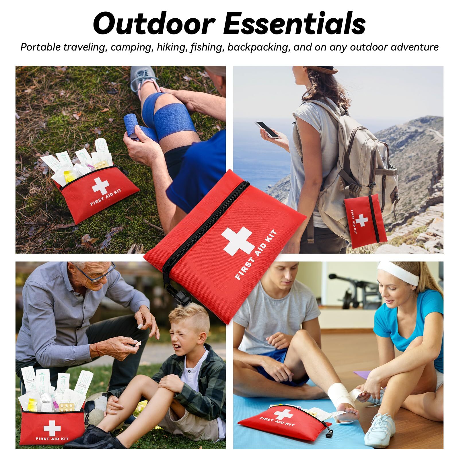 6 Pack Red Emergency Bag First Aid Empty Travel Medicine Pouch for Home Office