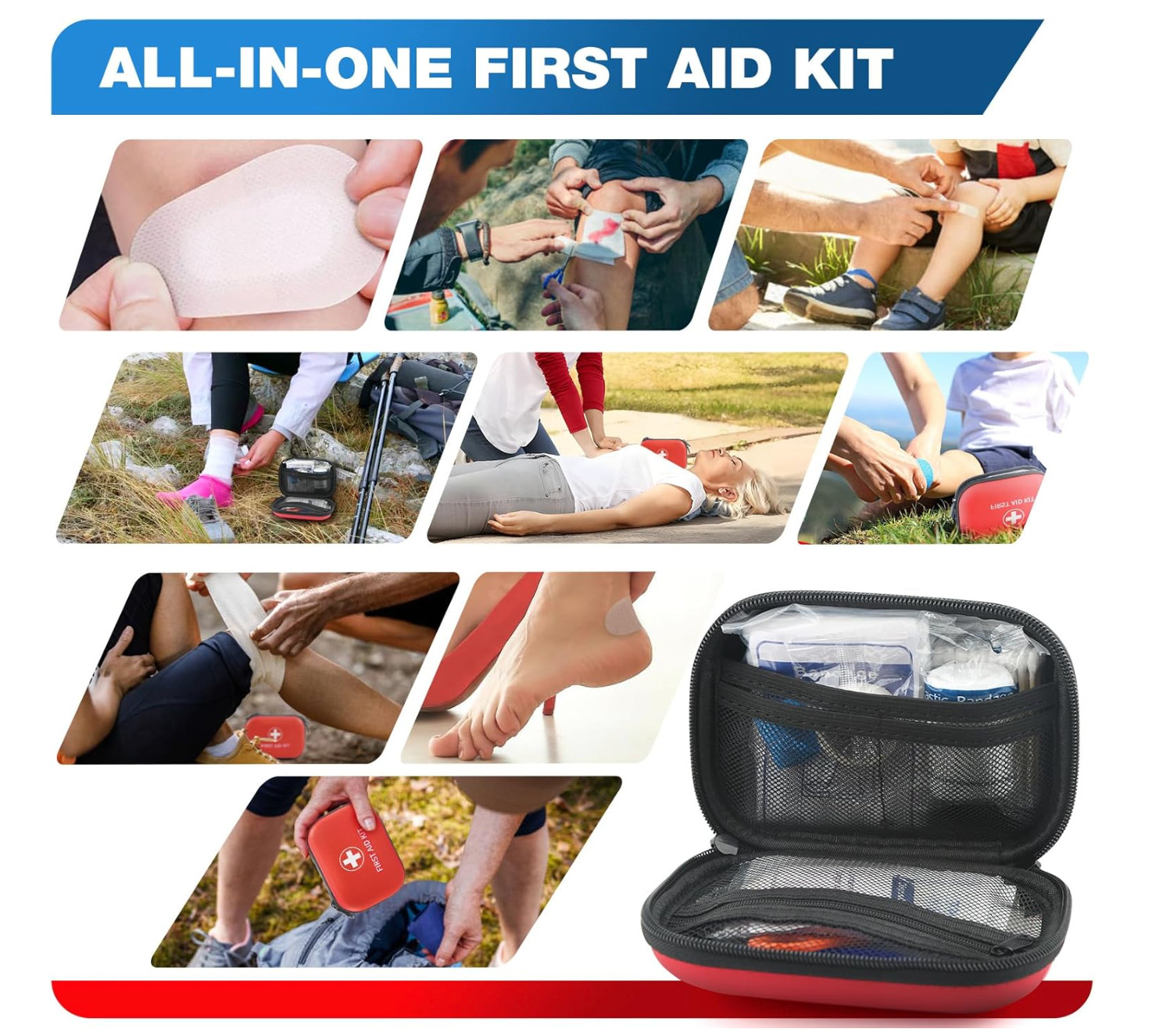 All-in-One Compact First Aid Kit with Waterproof Hard Shell Case – 100 PCS