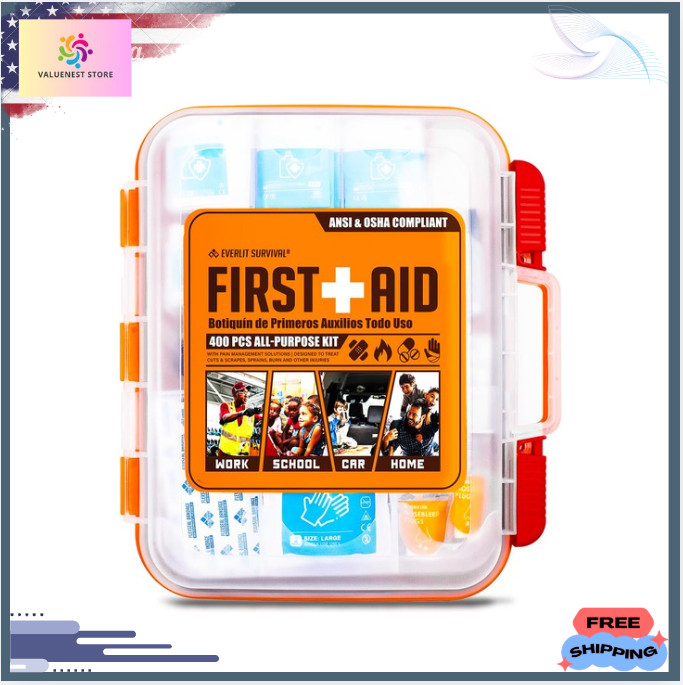 400-Piece OSHA First Aid Kit, Wall Mount Emergency Medical Supplies