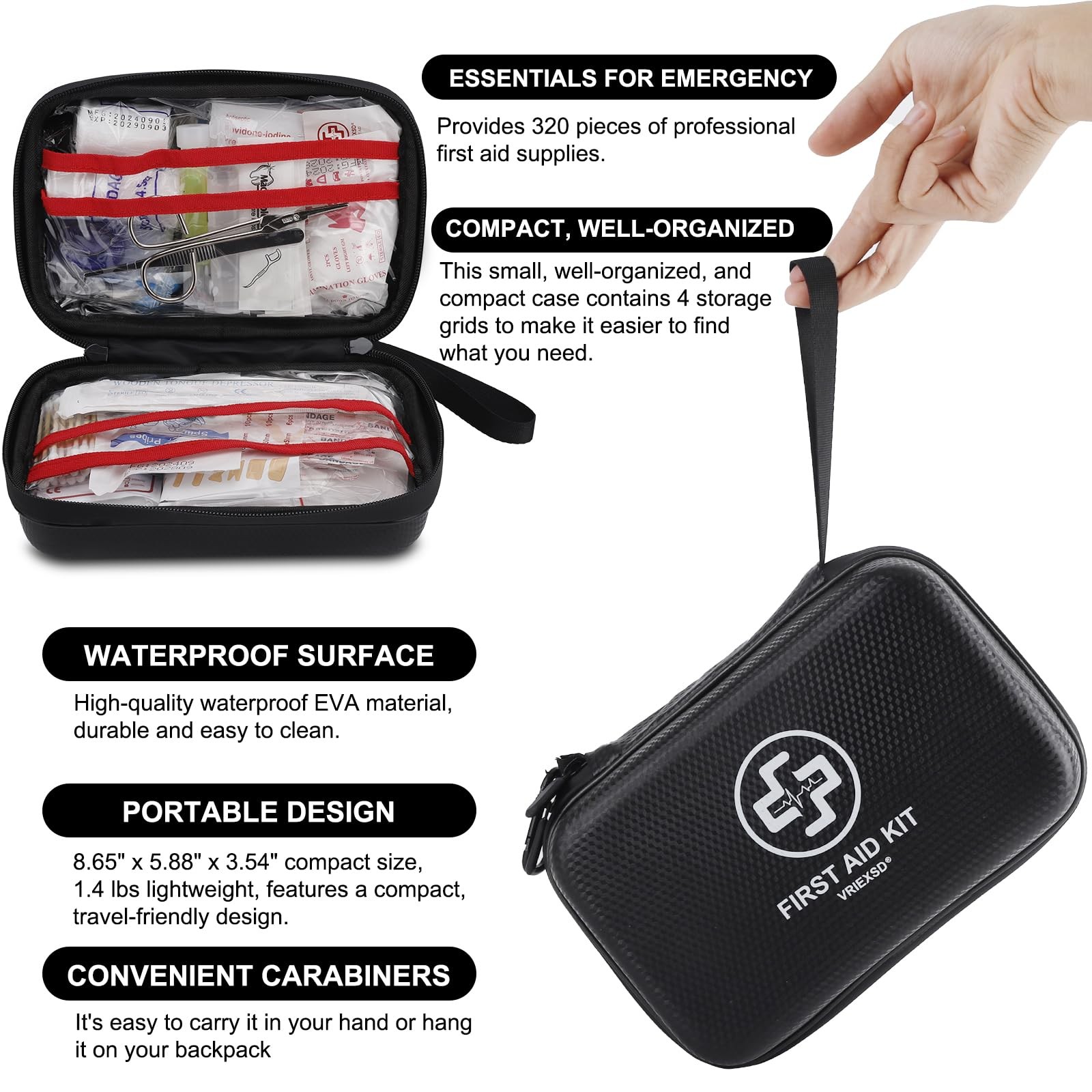 VRIEXSD Premium First Aid Kit 320 Piece Waterproof Hard Shell Eva First Aid K…