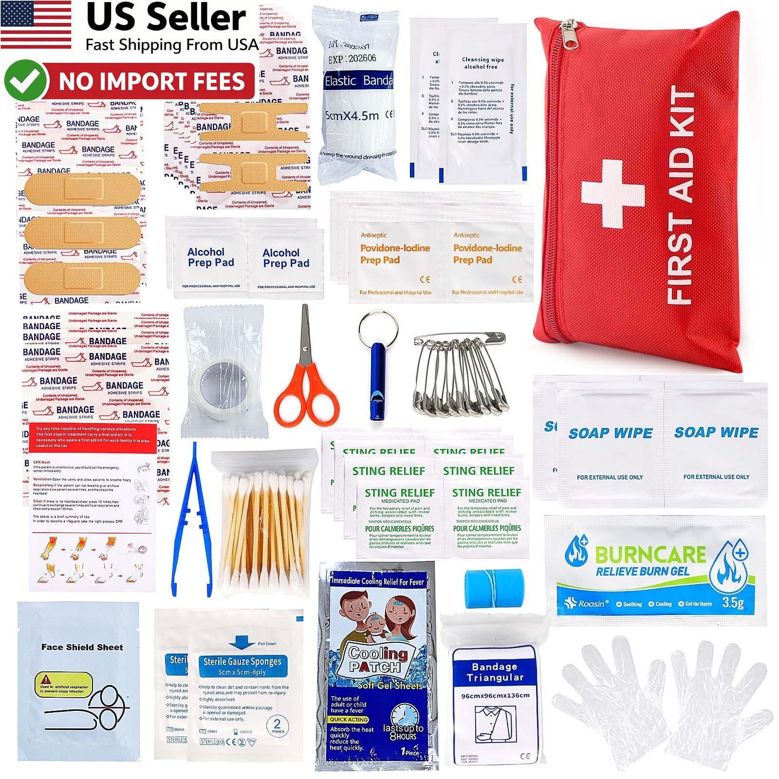 107 Piece First Aid Kit Home Car Travel Emergency Kit Survival Trauma FROM USA