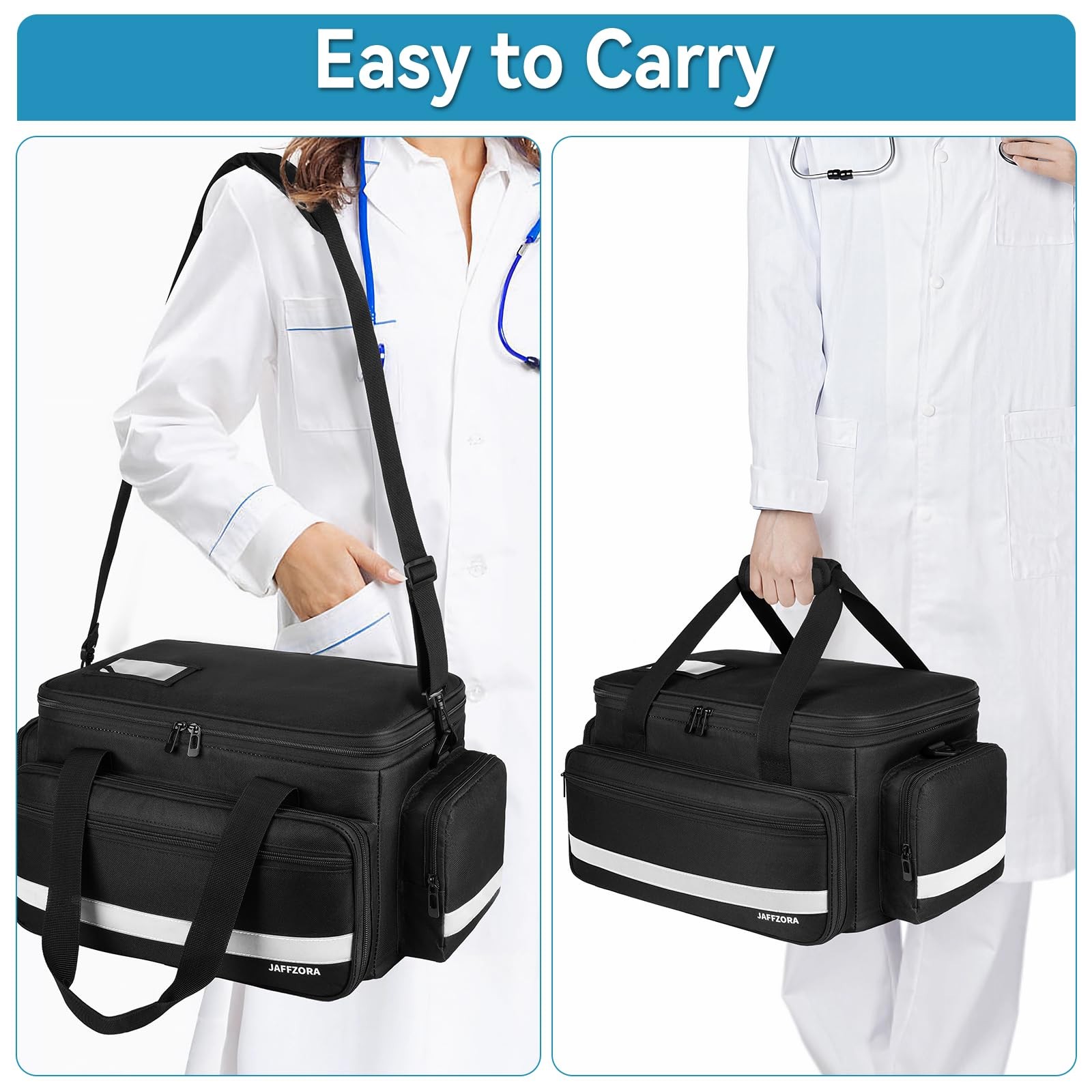 Large Medical Bag for Nurses, Empty First Aid Organizer with Shoulder Strap