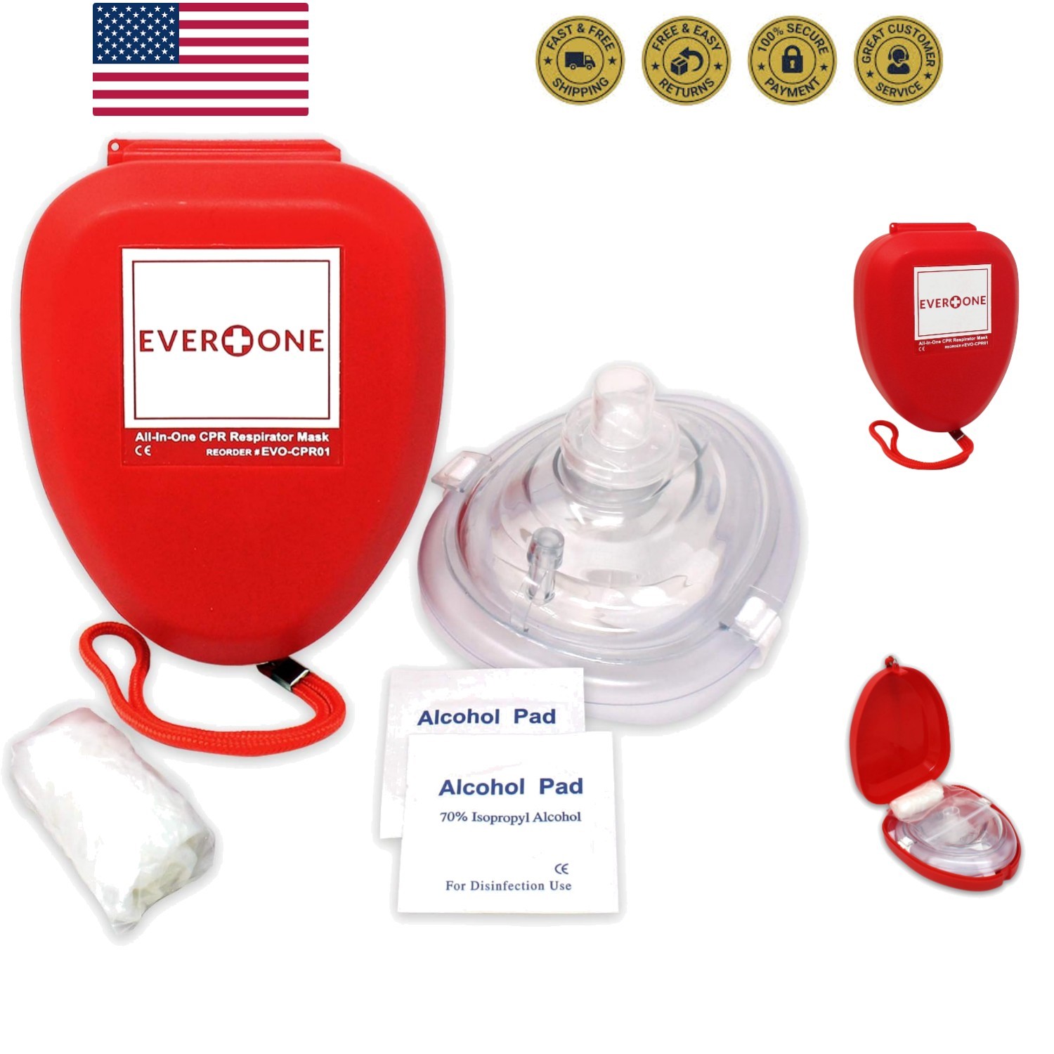 CPR Rescue Mask, Adult/Child Pocket Resuscitator, Hard Case with Wrist Strap …