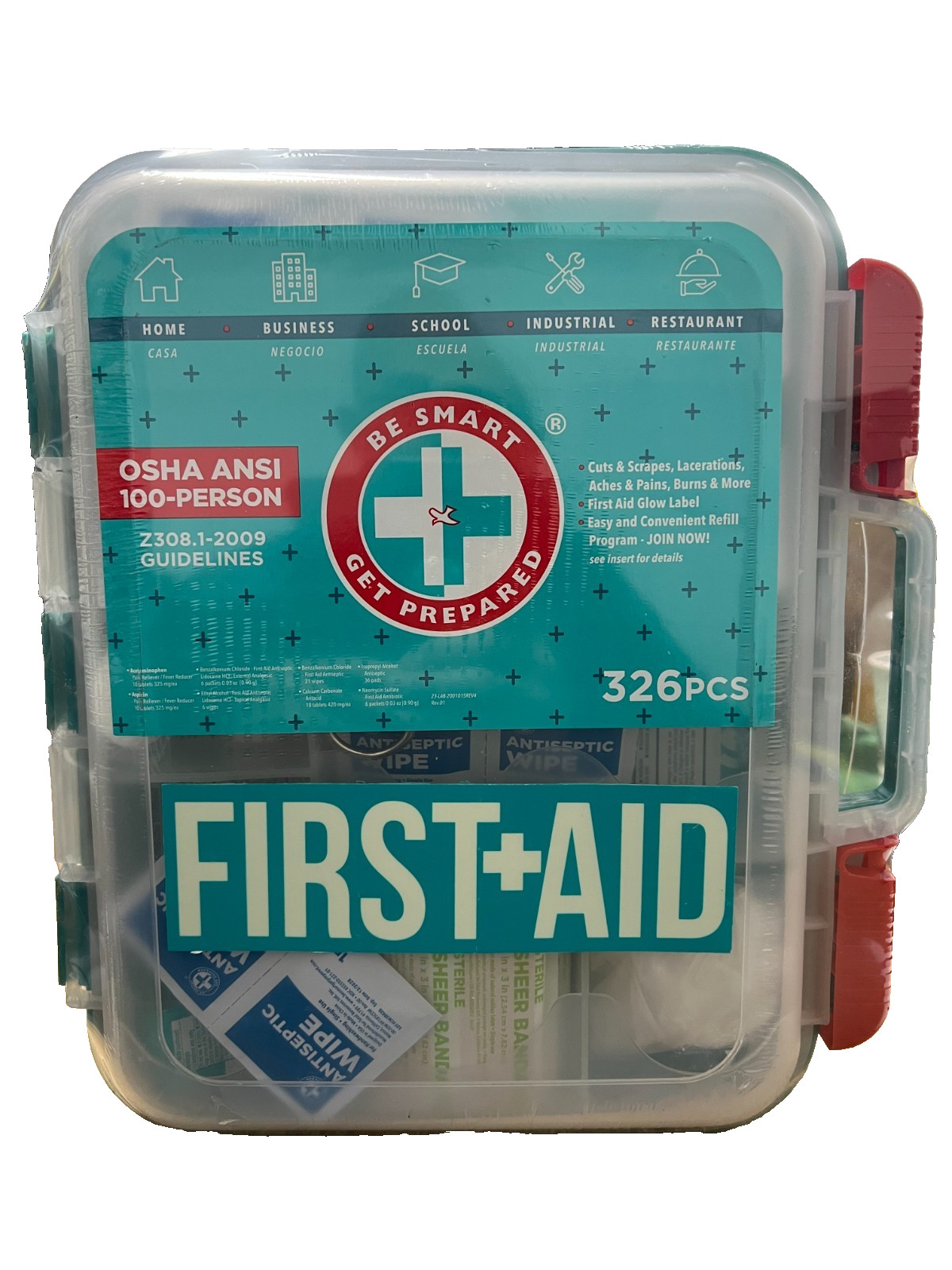 First Aiid Kit Expiry 326 Pieces Exceeds Expectations, Clear/Tail