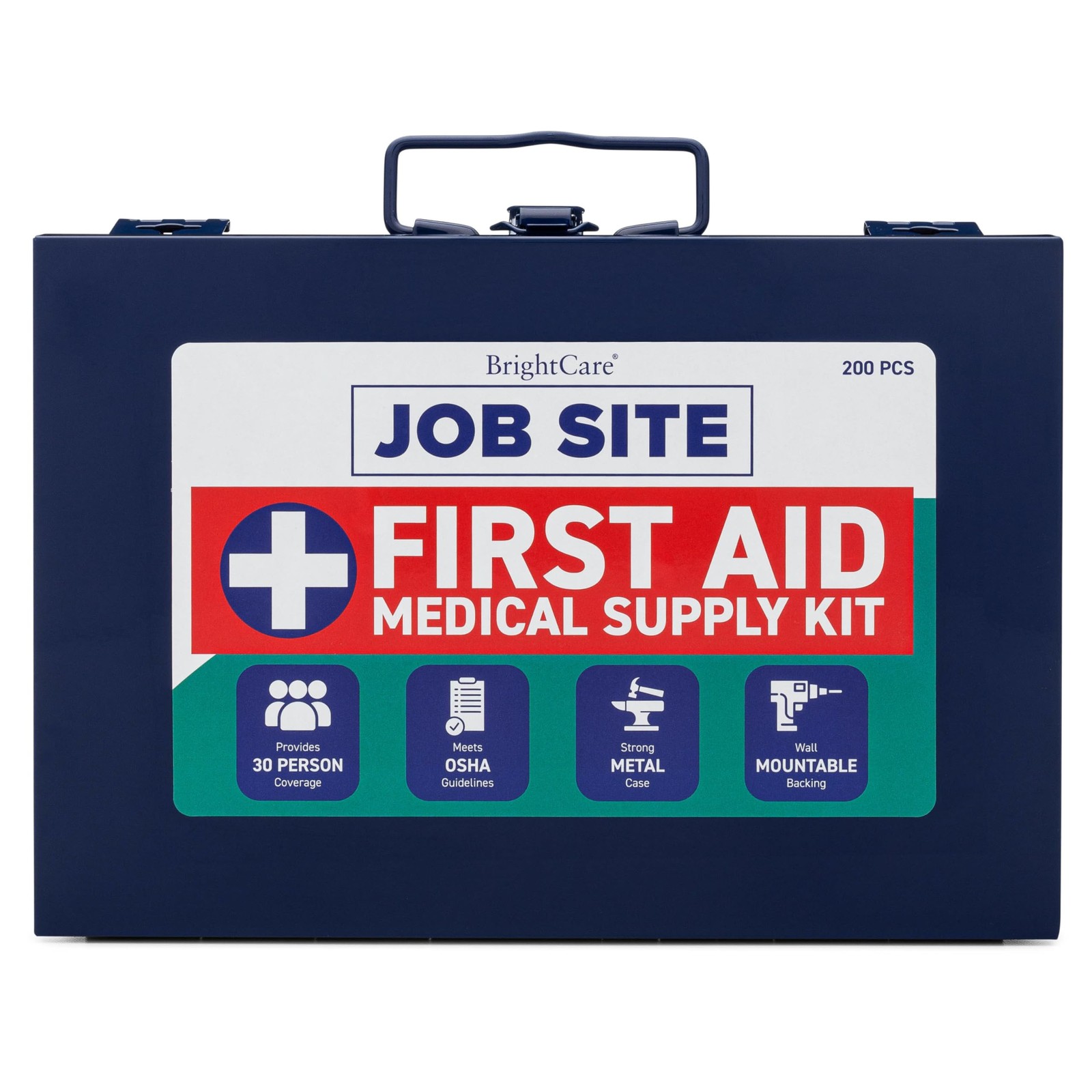Metal Case First Aid Kit for Job Site & Contractors – 200 Pieces, Navy Blue