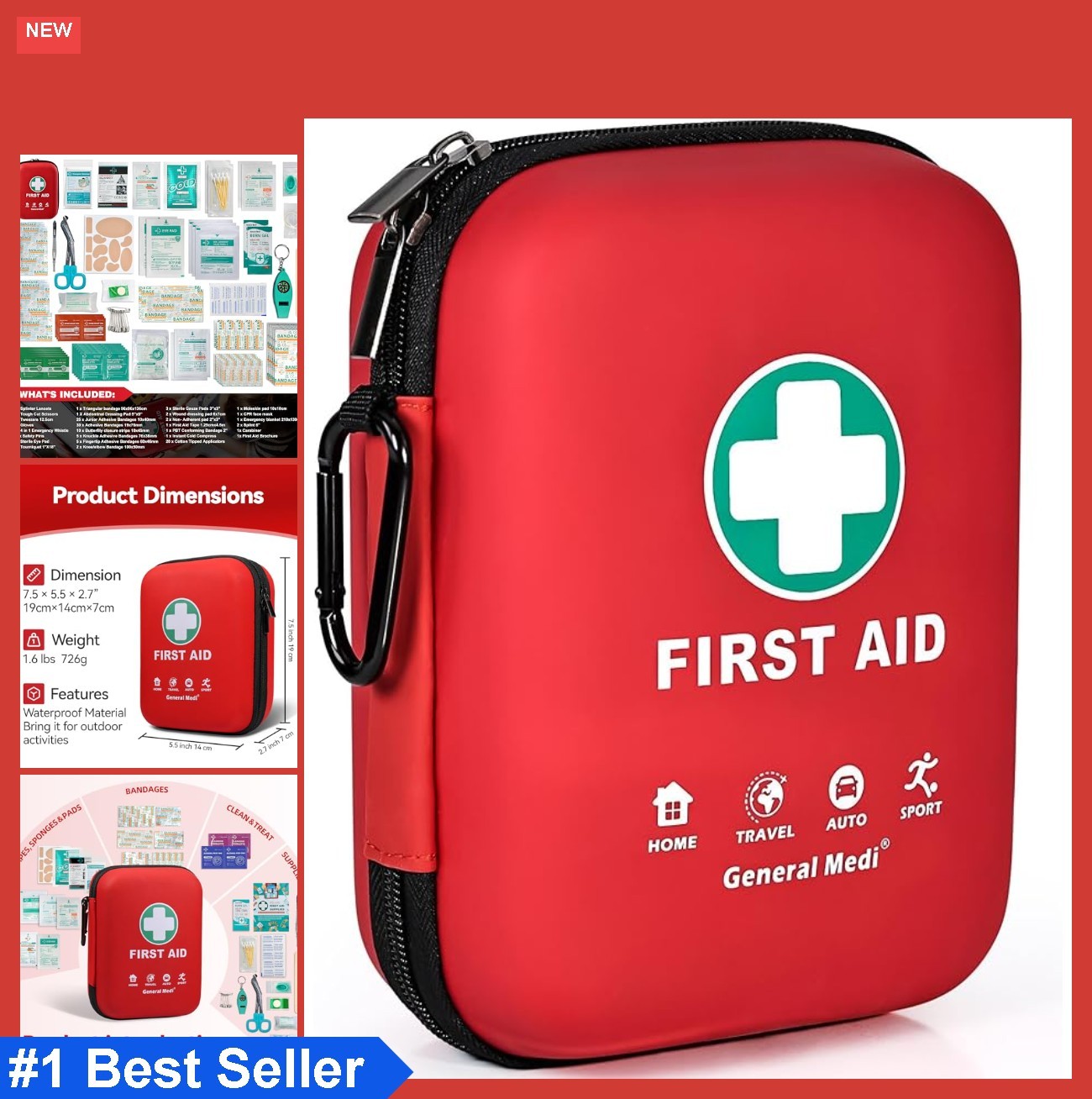First Aid Kit 170 Pieces Hard Case Lightweight Travel Home Office Camping