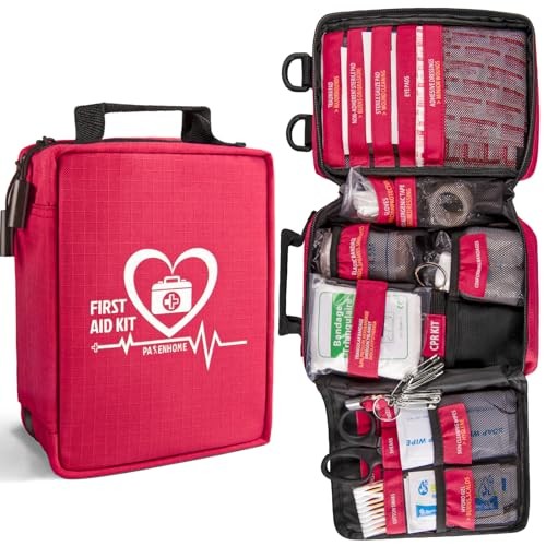 Pasenhome First Aid Kit, Trauma Emergency Kits w/ Labelled Compartments, Molle