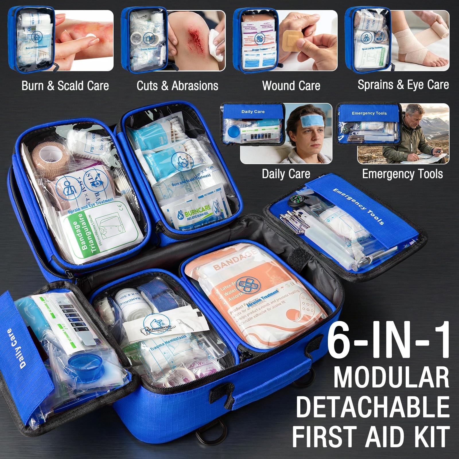 528 PCS Advanced First Aid Kit – Large 6-in-1 Modular Waterproof Well-Organiz…