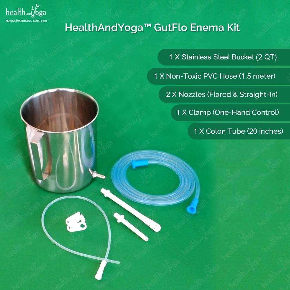 HealthAndYoga(TM) Stainless Steel Enema Kit with Complete 6 Piece Set, Silver