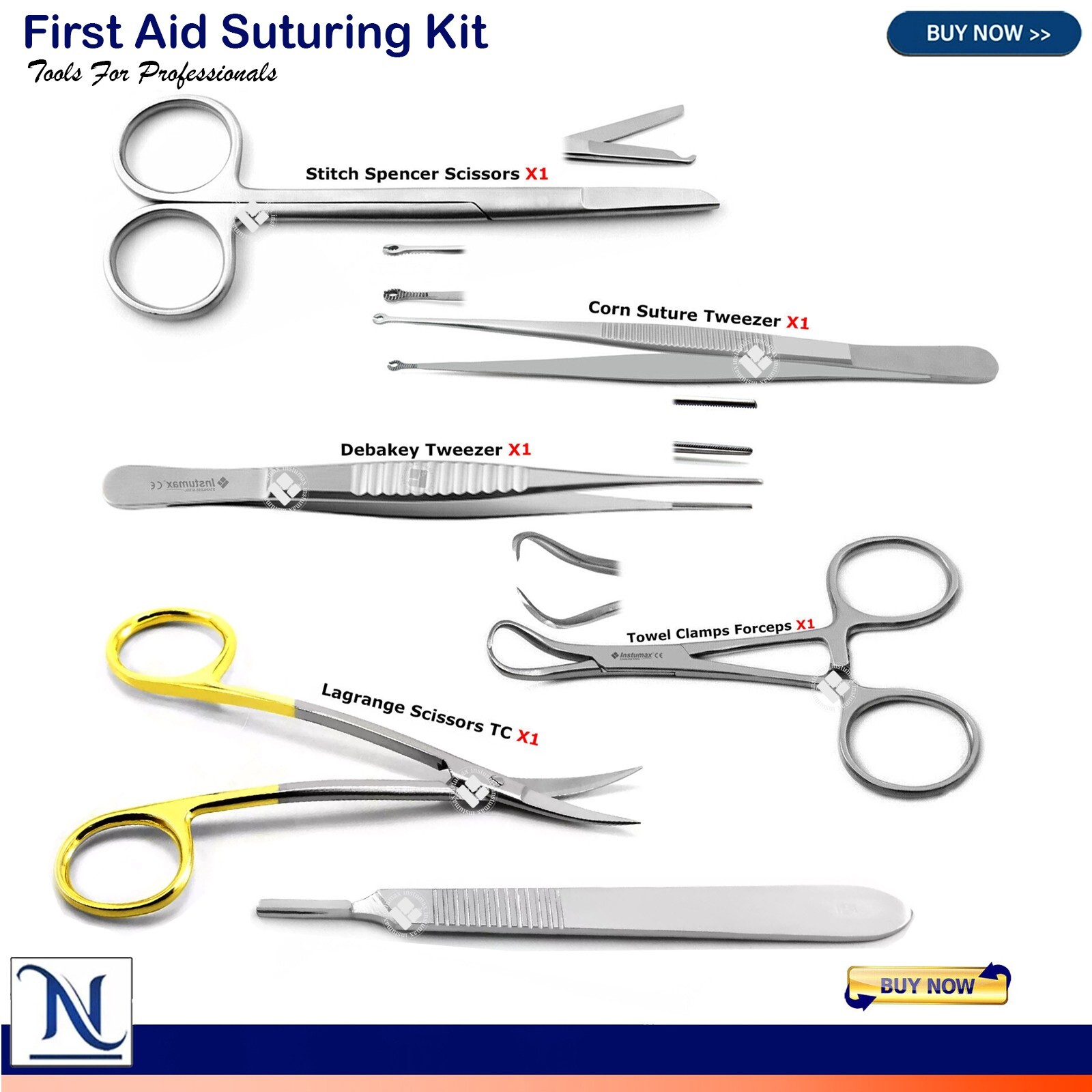 First Aid Medical Travel Trauma Suture Training Kit Stitch Scissors 6 Pieces