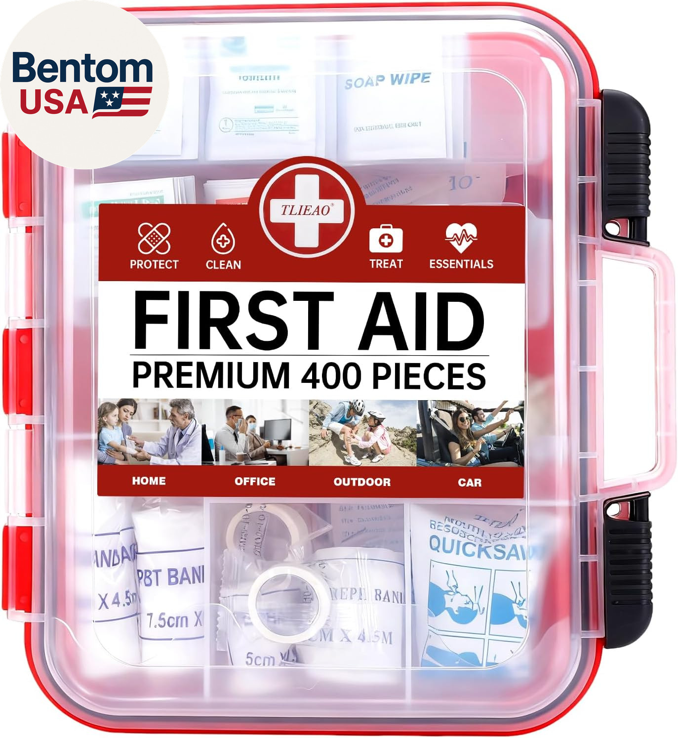 400 Pieces All-Purpose First Aid Kit – Organized Dual-Layer Wall – Professional