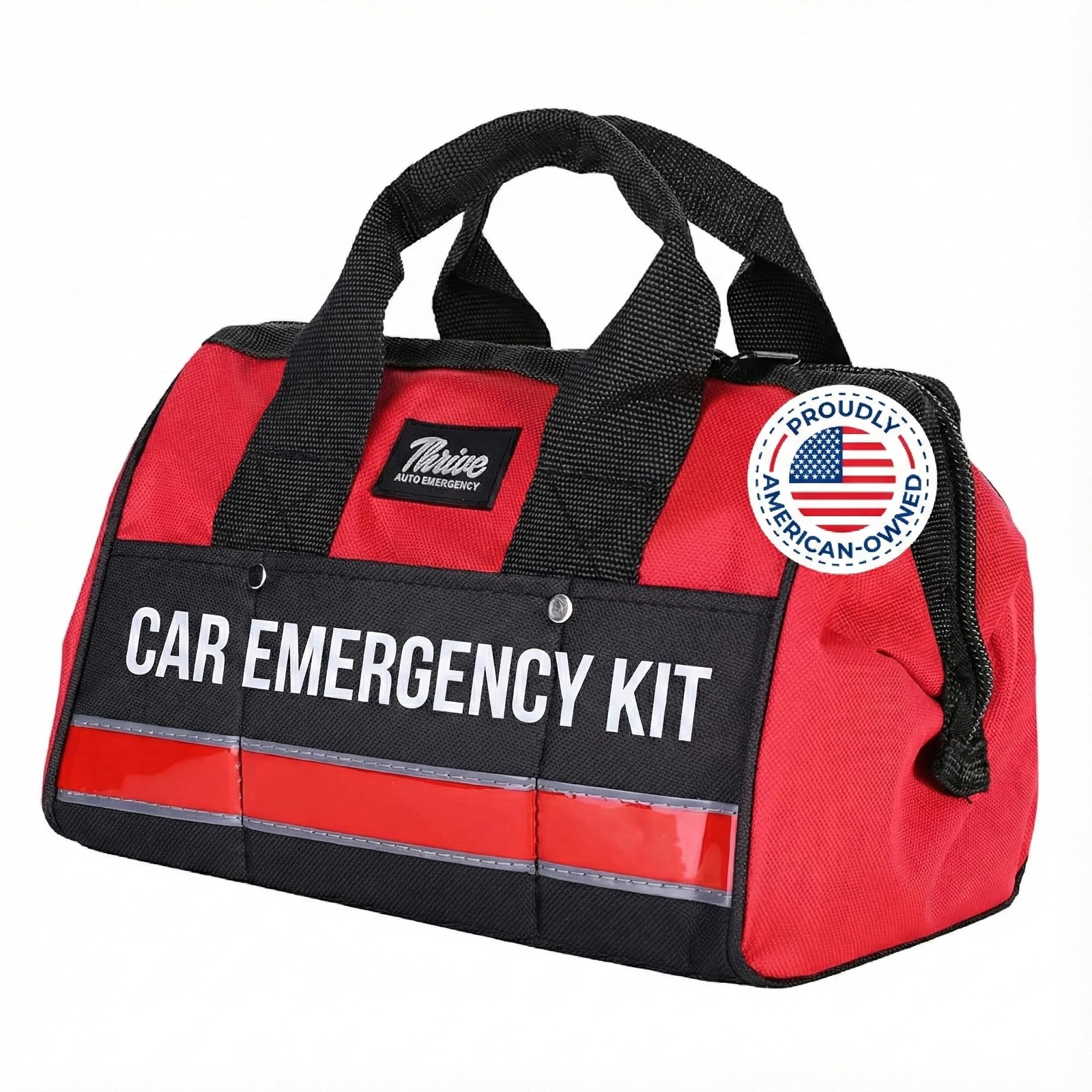 Thrive Car Emergency Kit & Roadside 104 Piece Set, Red Canvas Bag