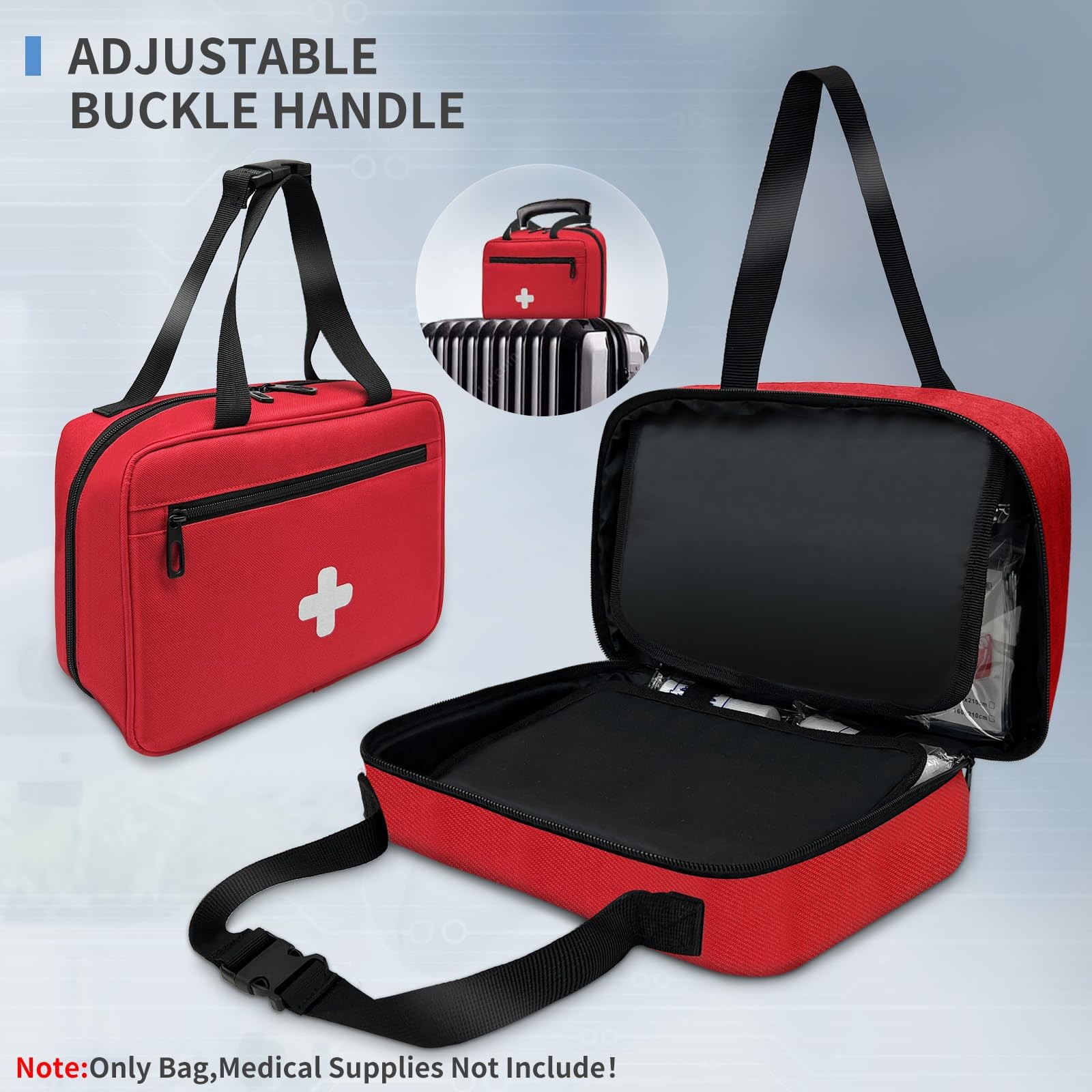 NENYX First Aid Bag Empty, Compact and Portable Medical Supplies Red