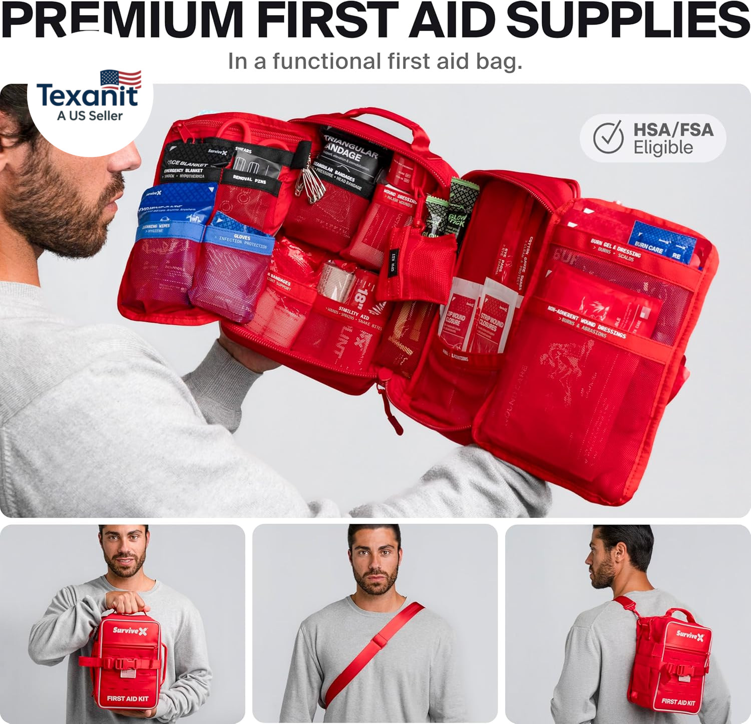 Large Pro First Aid Kit for Car, Travel & Home – Emergency Kit for Hiking, Campi