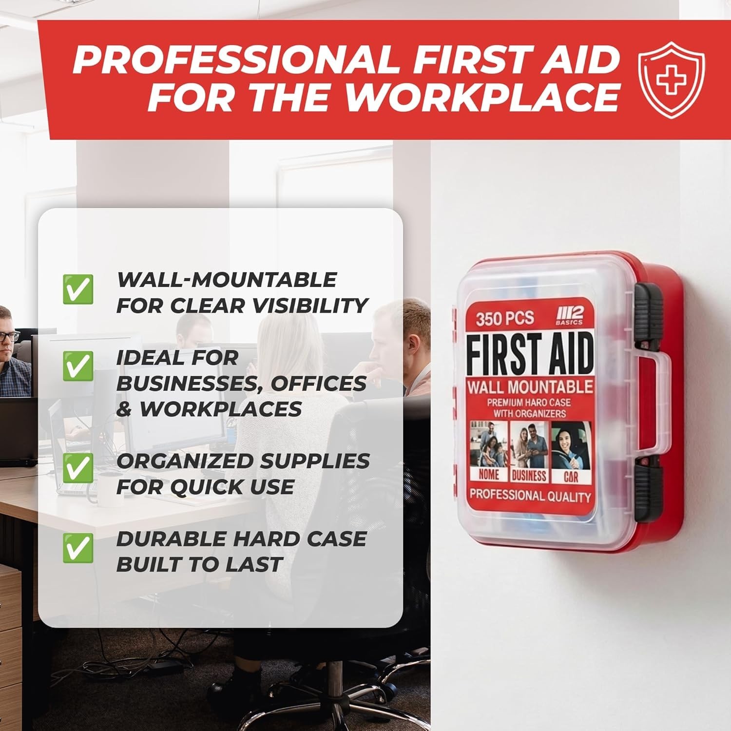 Comprehensive 350-Piece First Aid Kit for Office, Home & Car – Dual Layer Design