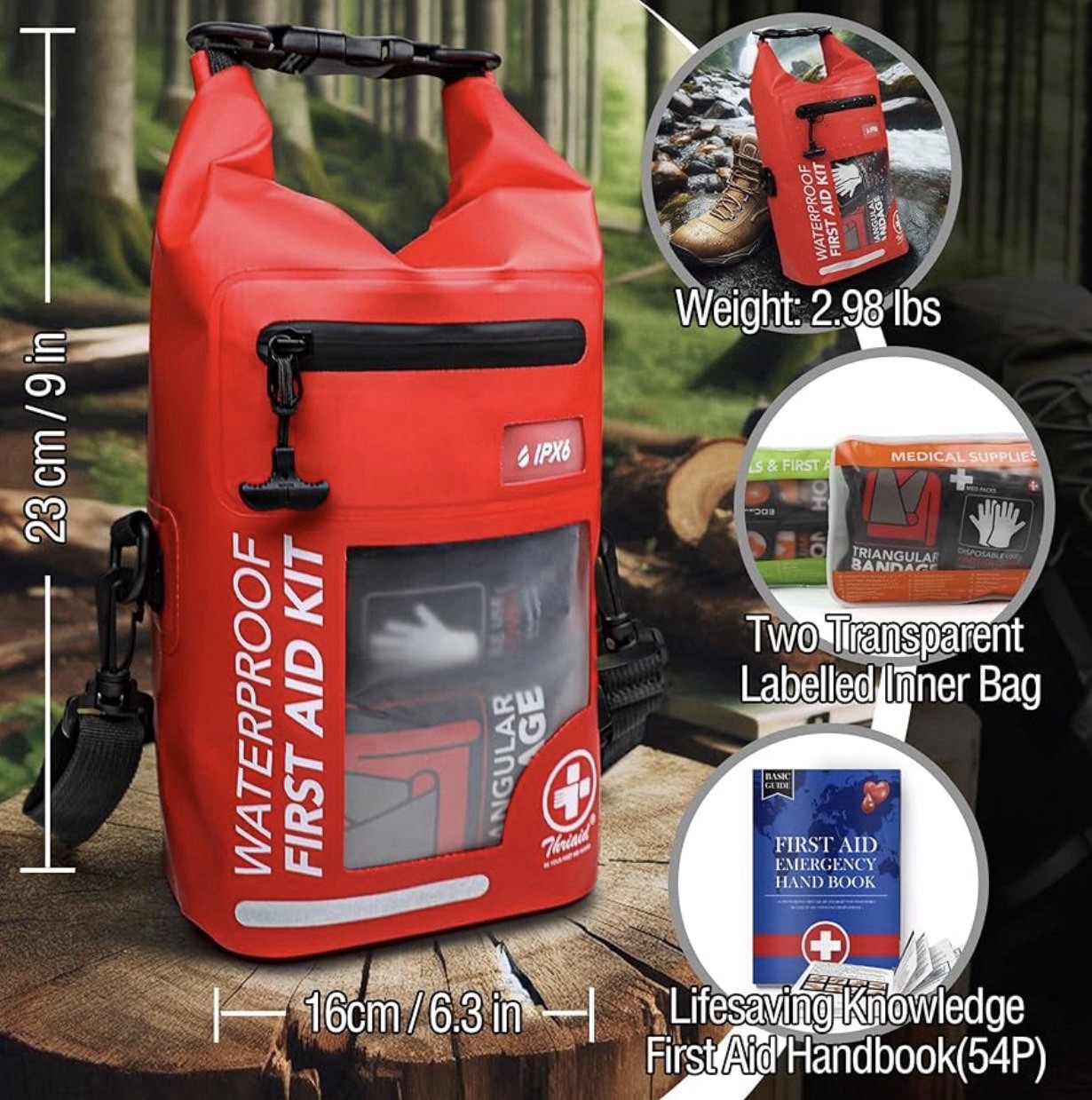 250 PCS Waterproof First Aid Kit, Roll Reflective Boat Dry Bag Bug Out Bags, Eme