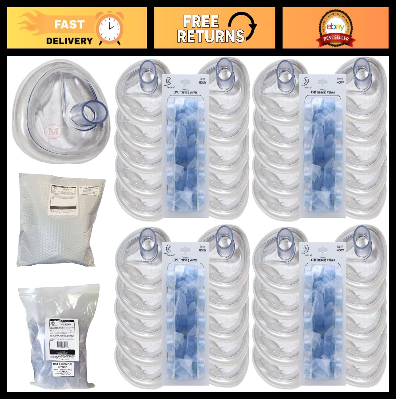 10-Pack Adult CPR Rescue Masks with Valves – First Aid Training Supplies