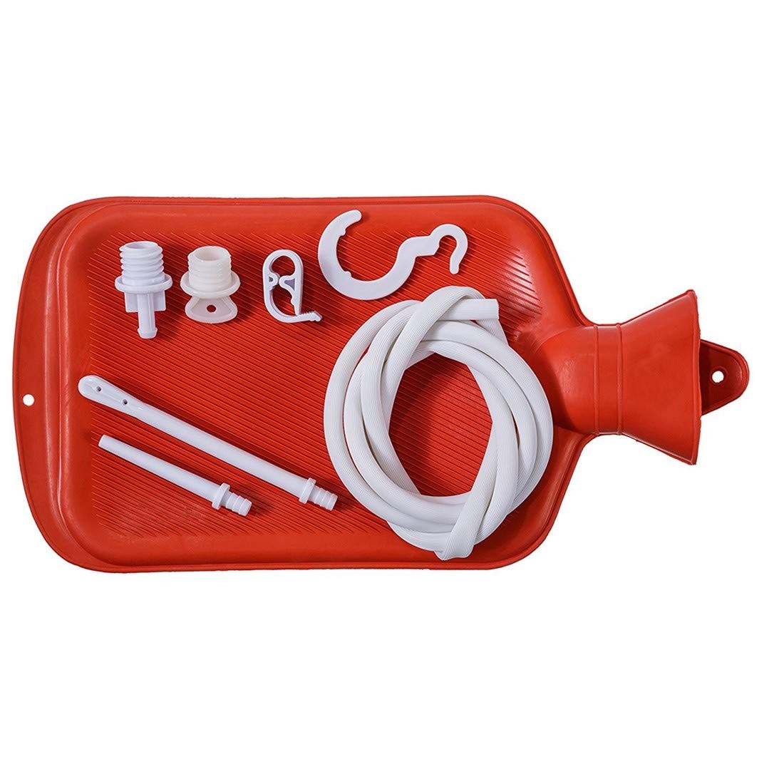 Rubber Douche / Enema Bag, Hot Water Bottle Combination 7 Piece Set, Red