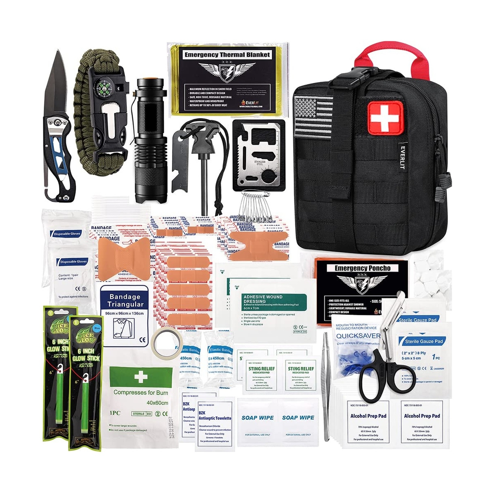 EVERLIT 250 Pieces Survival First Aid Kit IFAK EMT Molle Pouch Survival Kit O…