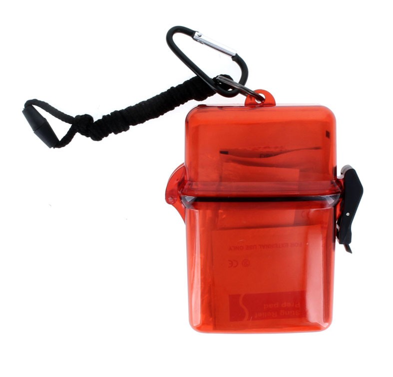 50Pc First Aid Kit Stored in a Waterproof Case W/5mm Carabineer (Red Clear) FA50