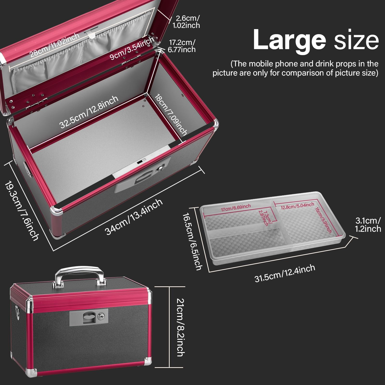Large Lock with Key (13.4"x7.6"x8.2") – Childproof Aluminum Medicine Storage …