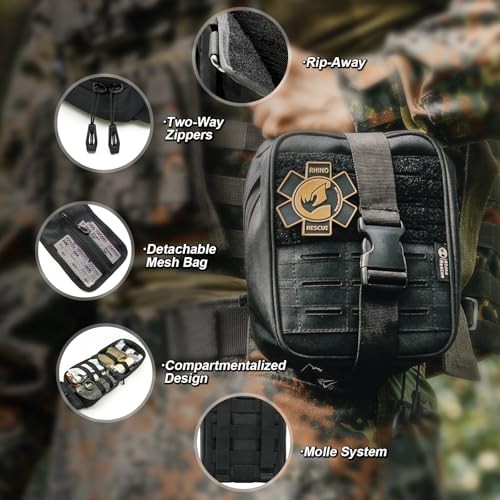 IFAK Trauma Kit with C-A-T Tourniquet, Tactical MOLLE Vertical Pack Black
