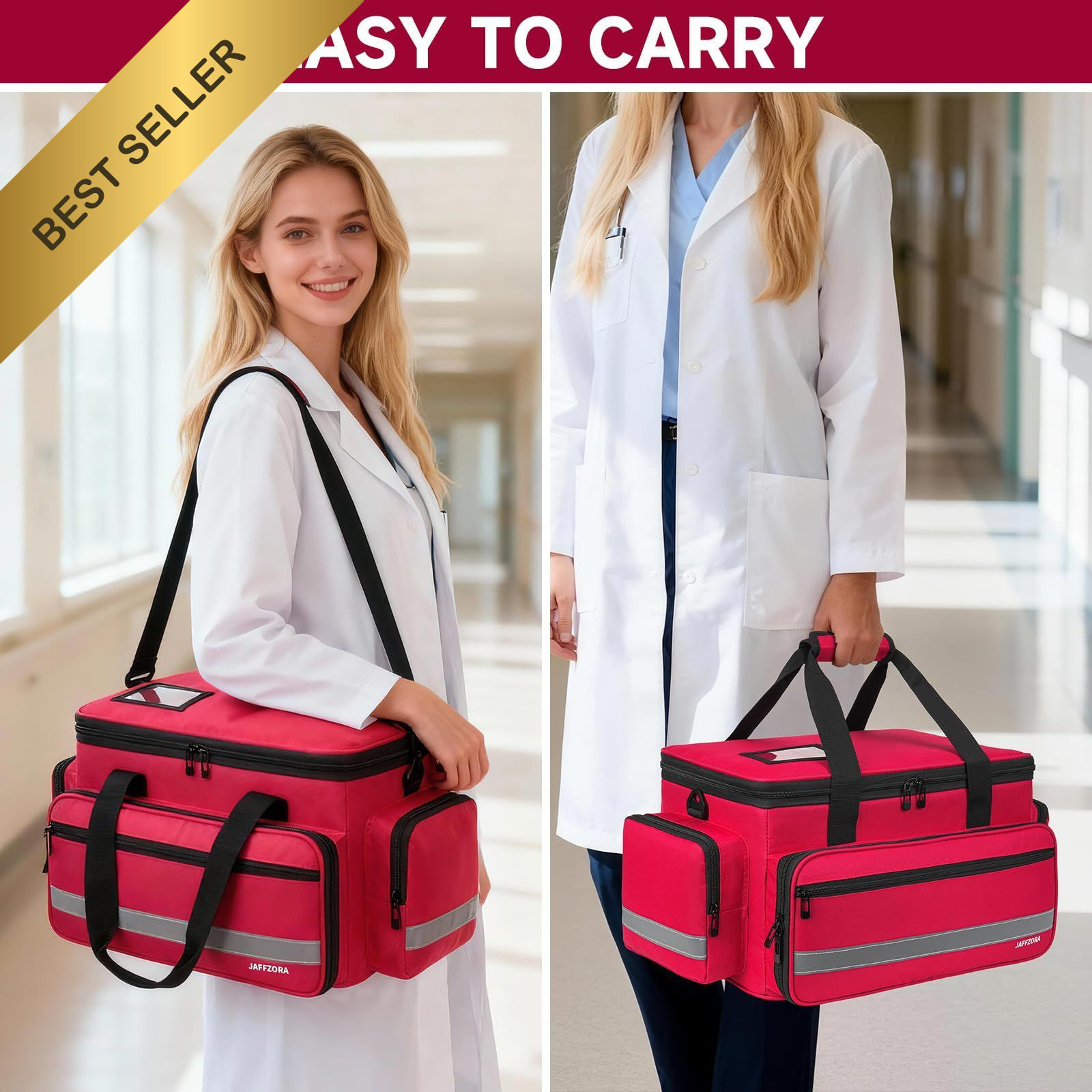 Medical Nurse Bag Large Empty First Aid Organizer Shoulder Strap Home Health Red