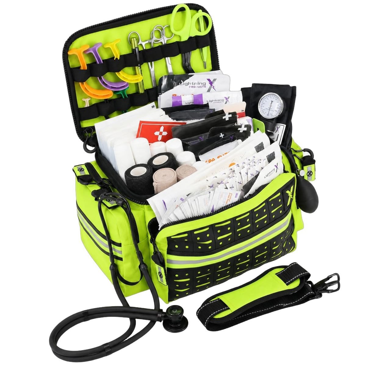 Lightning X Mid-Sized First Responder EMT Bag | LXMB25 | Fully Stocked w/ 240…