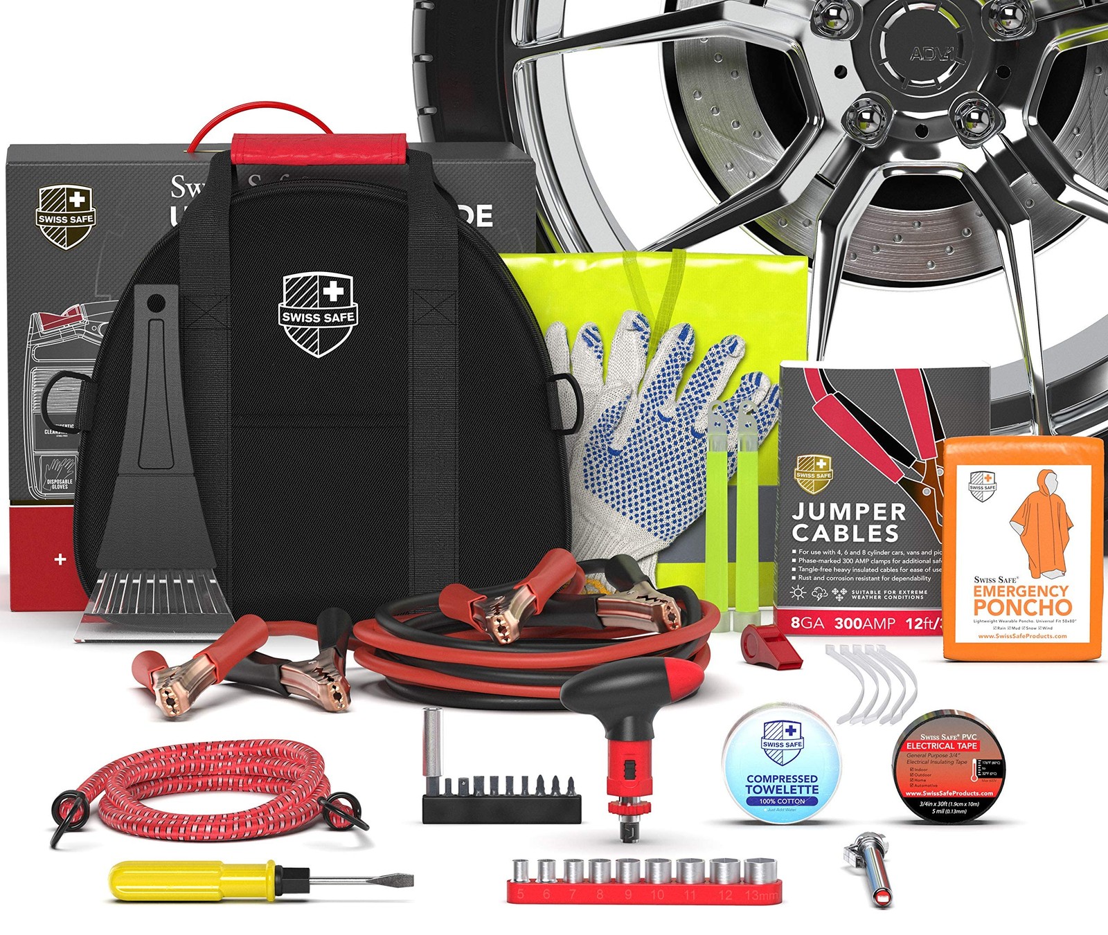 2-in-1 Car Emergency Kit | 12-FT Heavy-Duty Jumper Cables & 378-Piece Compreh…