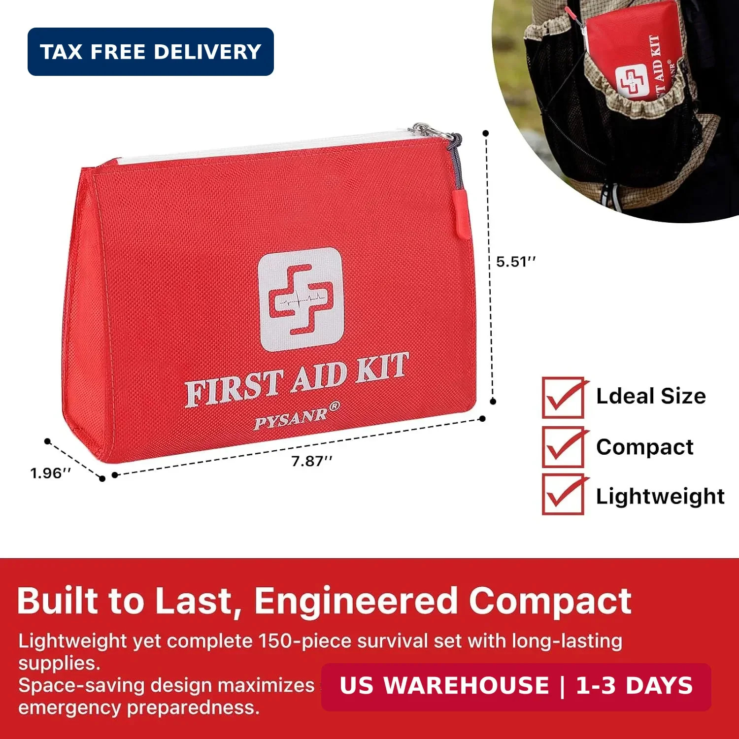 Small First Aid Kit, 150 Piece with Foil Blanket & Scissors, Mini First Aid Bag