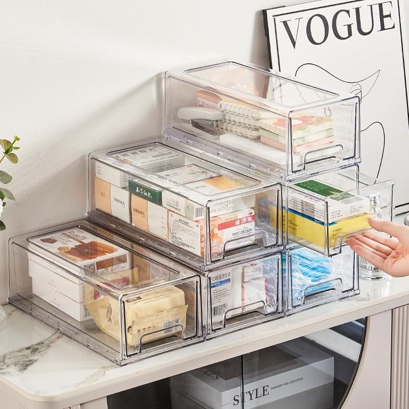 clear Drawer-Type Plastic Storage Box Bins Organizer，Family First Aid Kits Me…