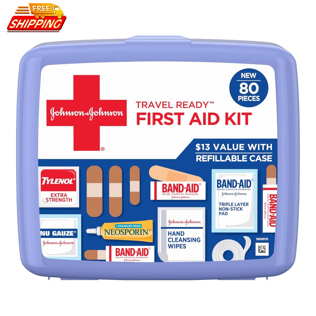 Band Aid Travel Ready First Aid Kit 80 Piece Emergency Kit Free Ship