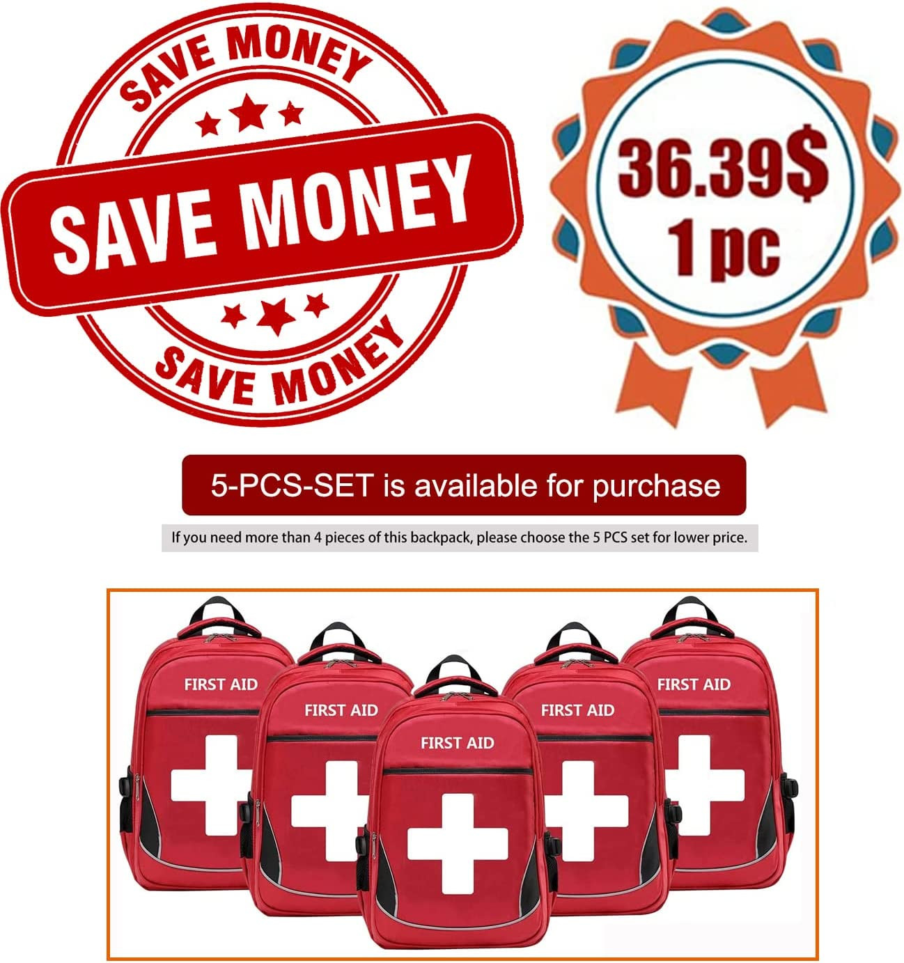 Empty First Aid Bag Red Medical Bag Trauma Bag Waterproof for Traveling & Hiking