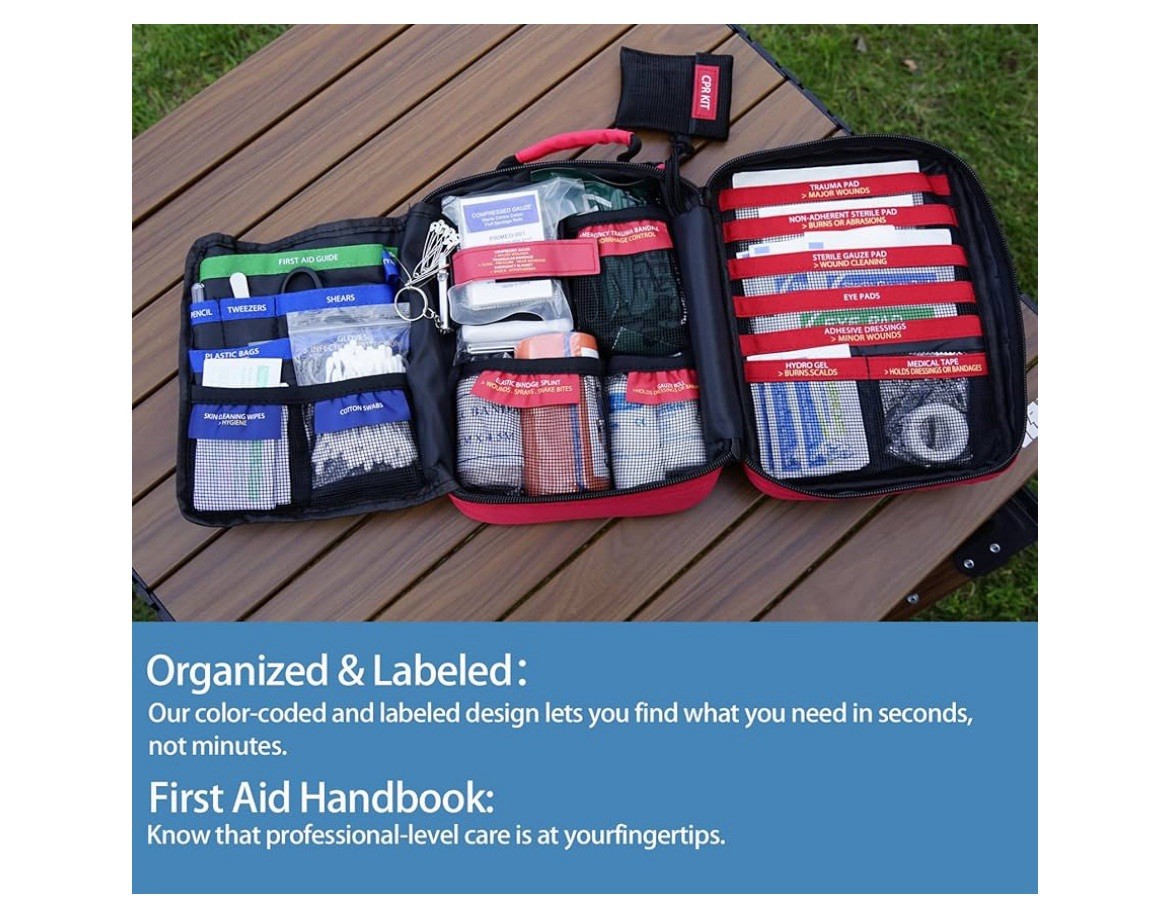 Comprehensive First Aid Kit Labeled Compartments for Trauma & Emergencies 265pcs