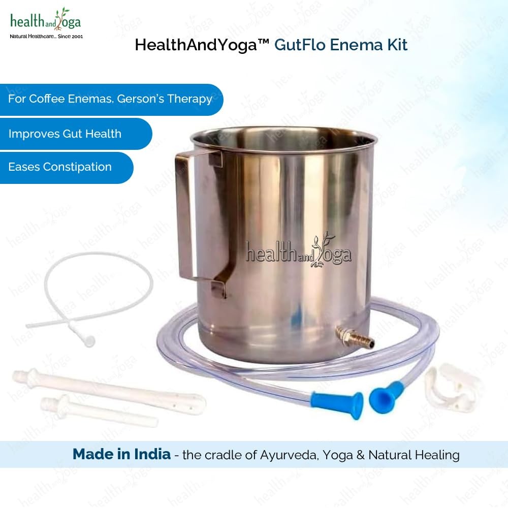 HealthAndYoga(TM) Stainless Steel Enema Kit with Complete 6 Piece Set, Silver