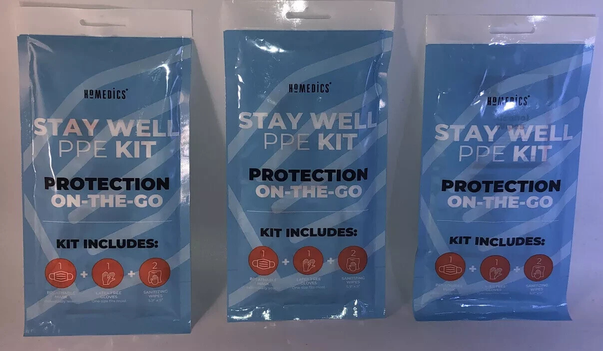 HOMEDICS PPE Kit Protection On The Go-Mask, Latex Free Gloves +Wipes