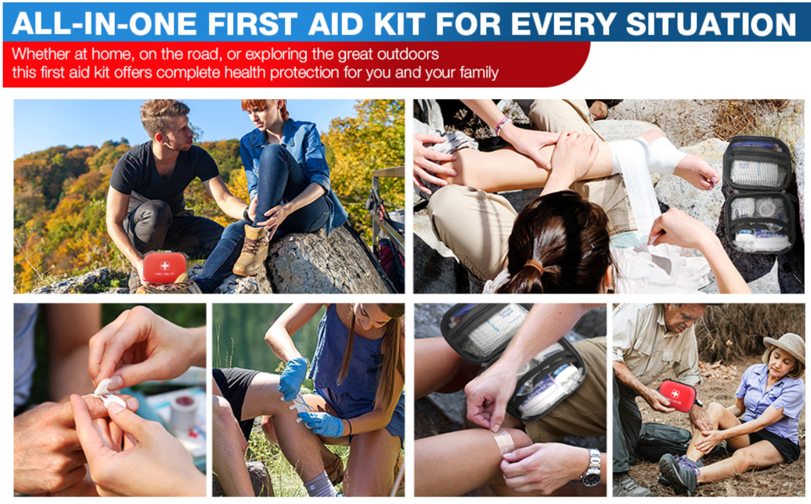 All-in-One Compact First Aid Kit with Waterproof Hard Shell Case – 100 PCS