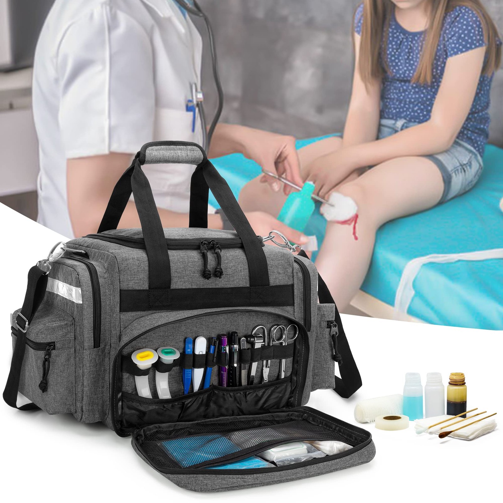 Damero Professional Medical Bag Empty, First Responder Trauma Bag with Detach…