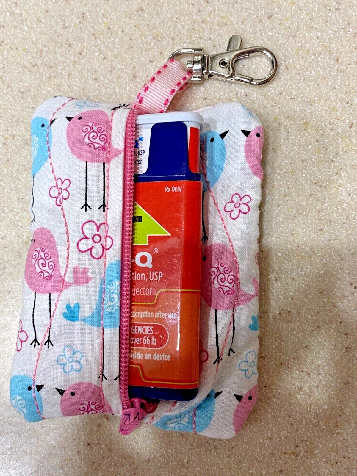 Clip on Pouch Case Holder Auvi-Q Inhaler Gift Card Money ID Bird Ladybug Hook