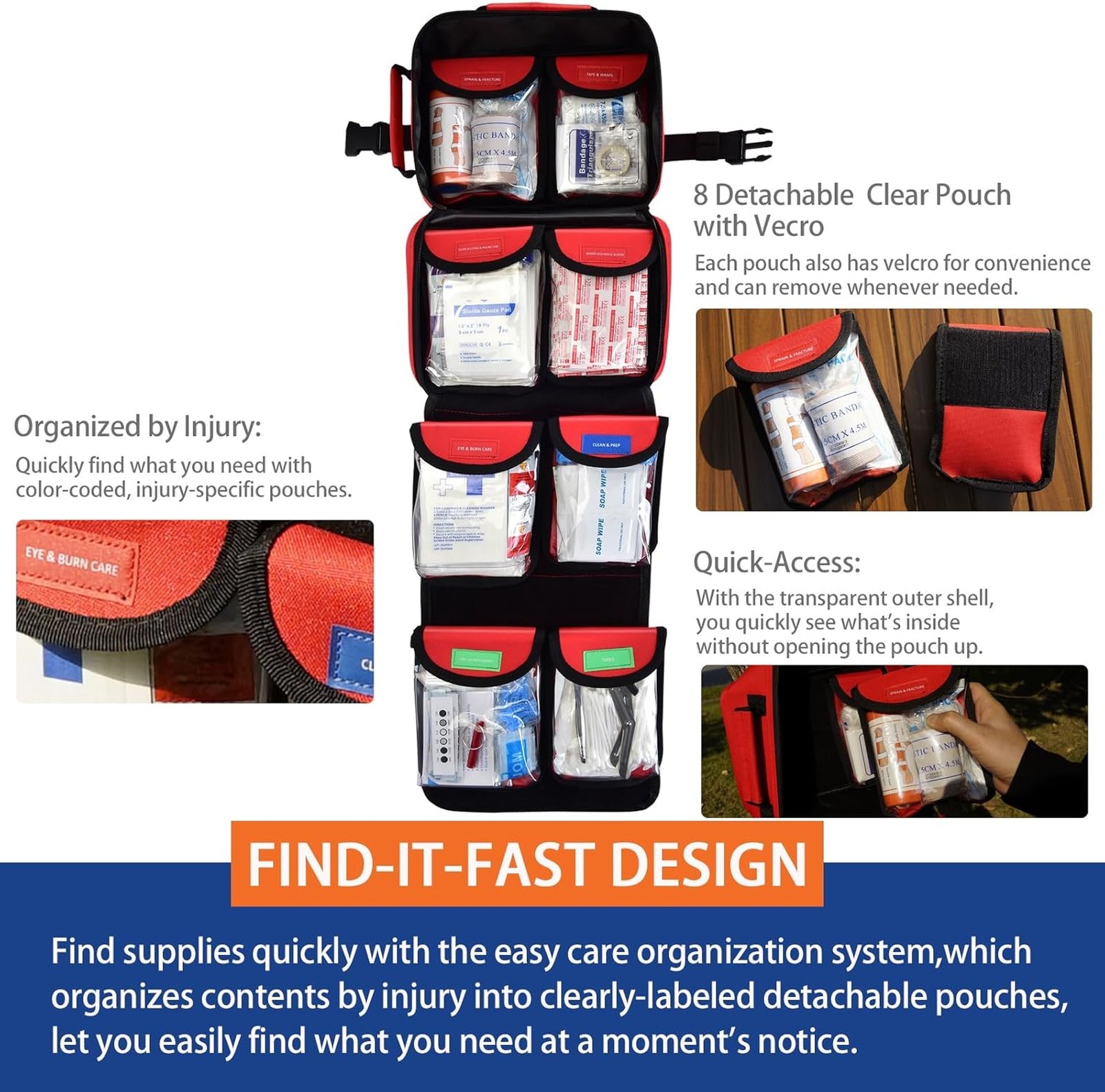 First Aid Kit 418 Pieces for Home Travel Camping Hiking Outdoor Emergencies