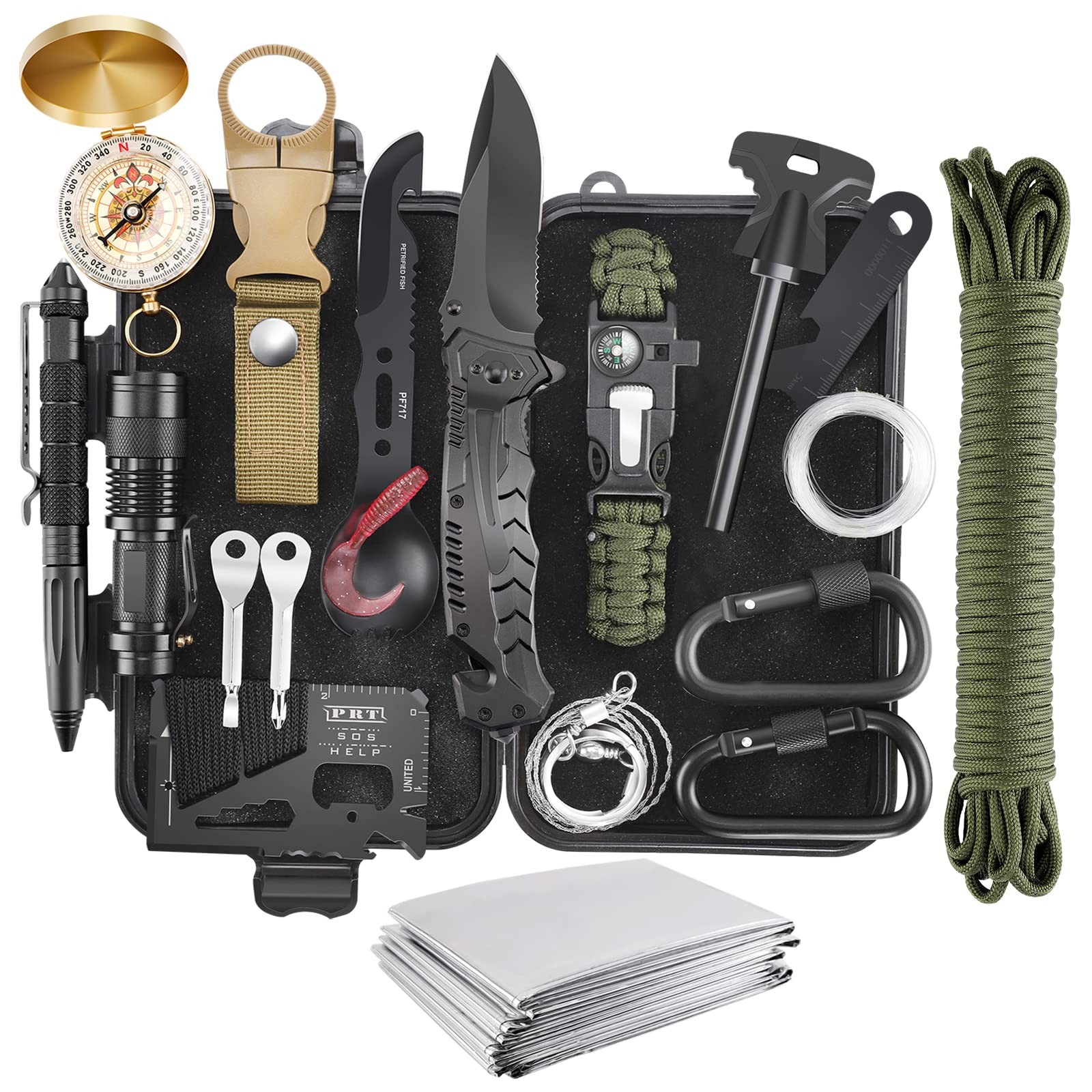 Emergency Kit 22-in-1 Camping Hiking Outdoor Gear Tactical Compass Knife Set