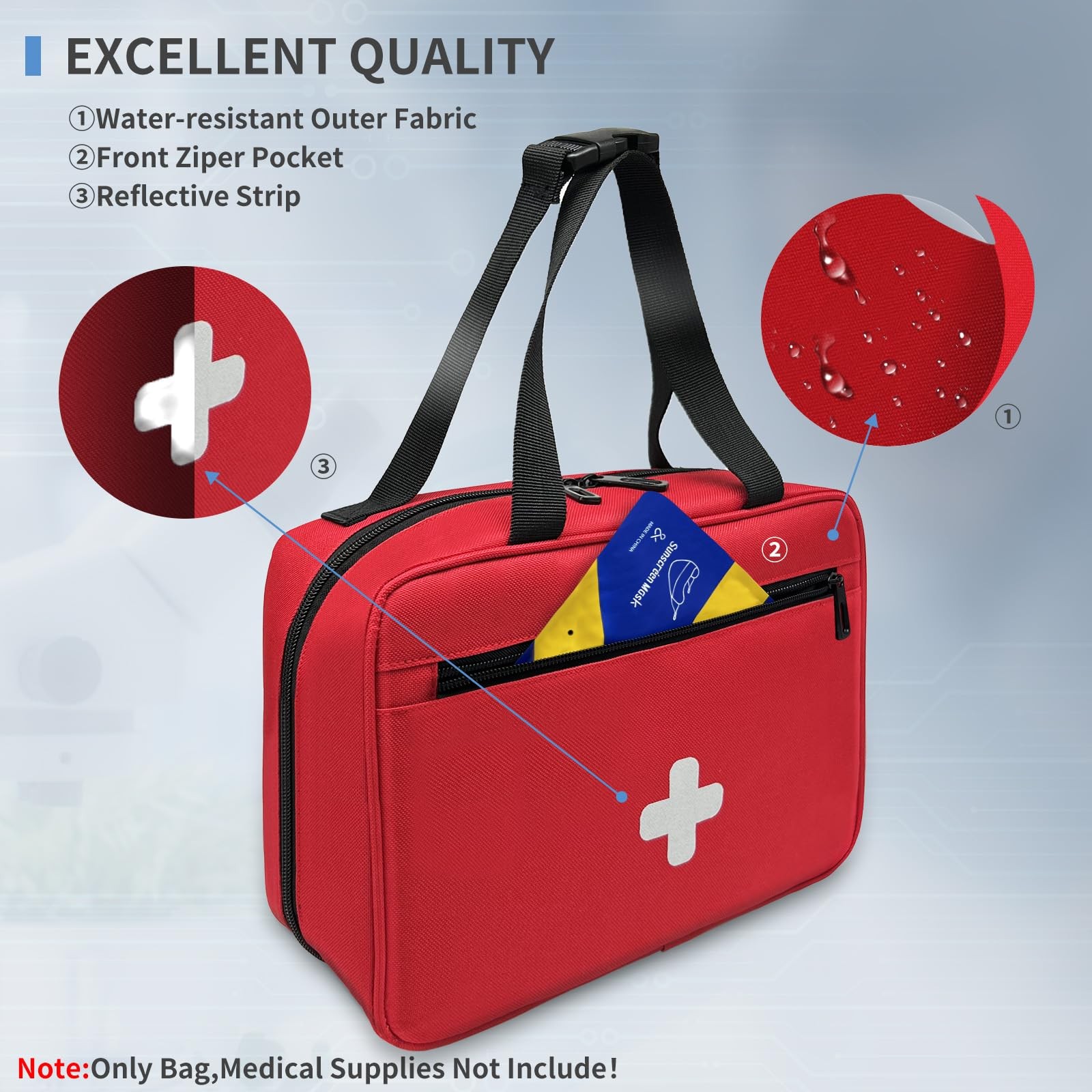 NENYX First Aid Bag Empty, Compact and Portable Medical Supplies Red