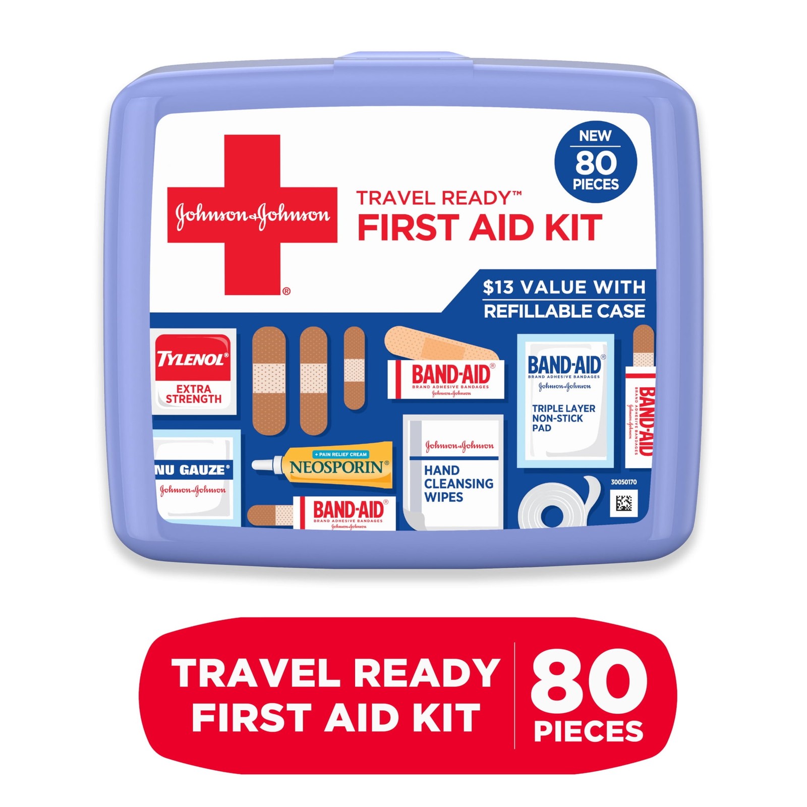 (2 Pack) Band-Aid Brand Travel Ready Portable Emergency First Aid Kit, 80 Piece