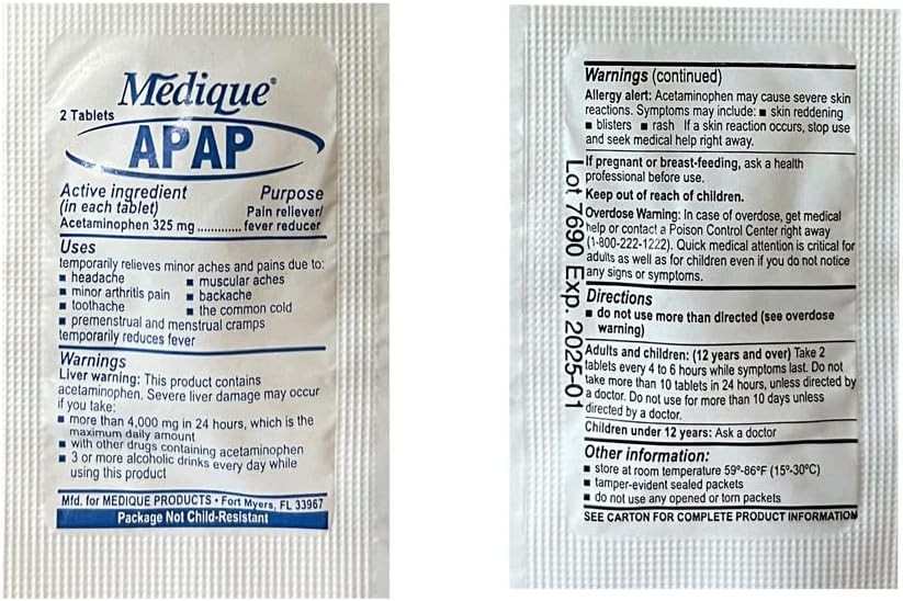 Rescue Essentials Medications Dose Pack–First Aid Refill Kit with Ibuprofen, Ace