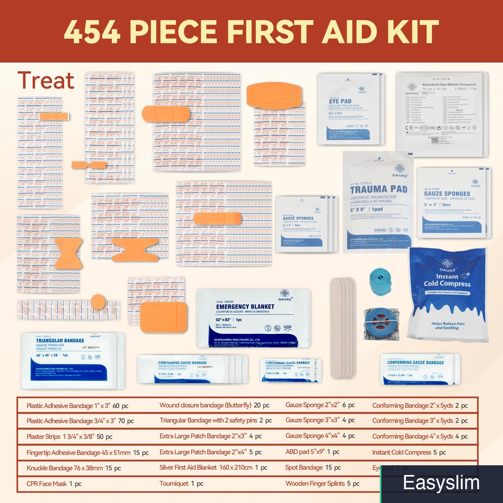 First Aid Kit 454 Pieces All-Purpose Orange Double Compartment