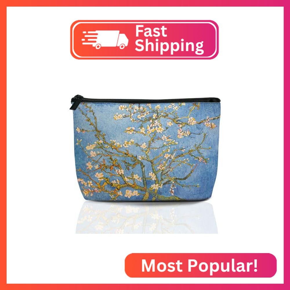 Blossoming Almond Tree Cosmetic Bag Flower Makeup Bags,Travel Make up Bags for W