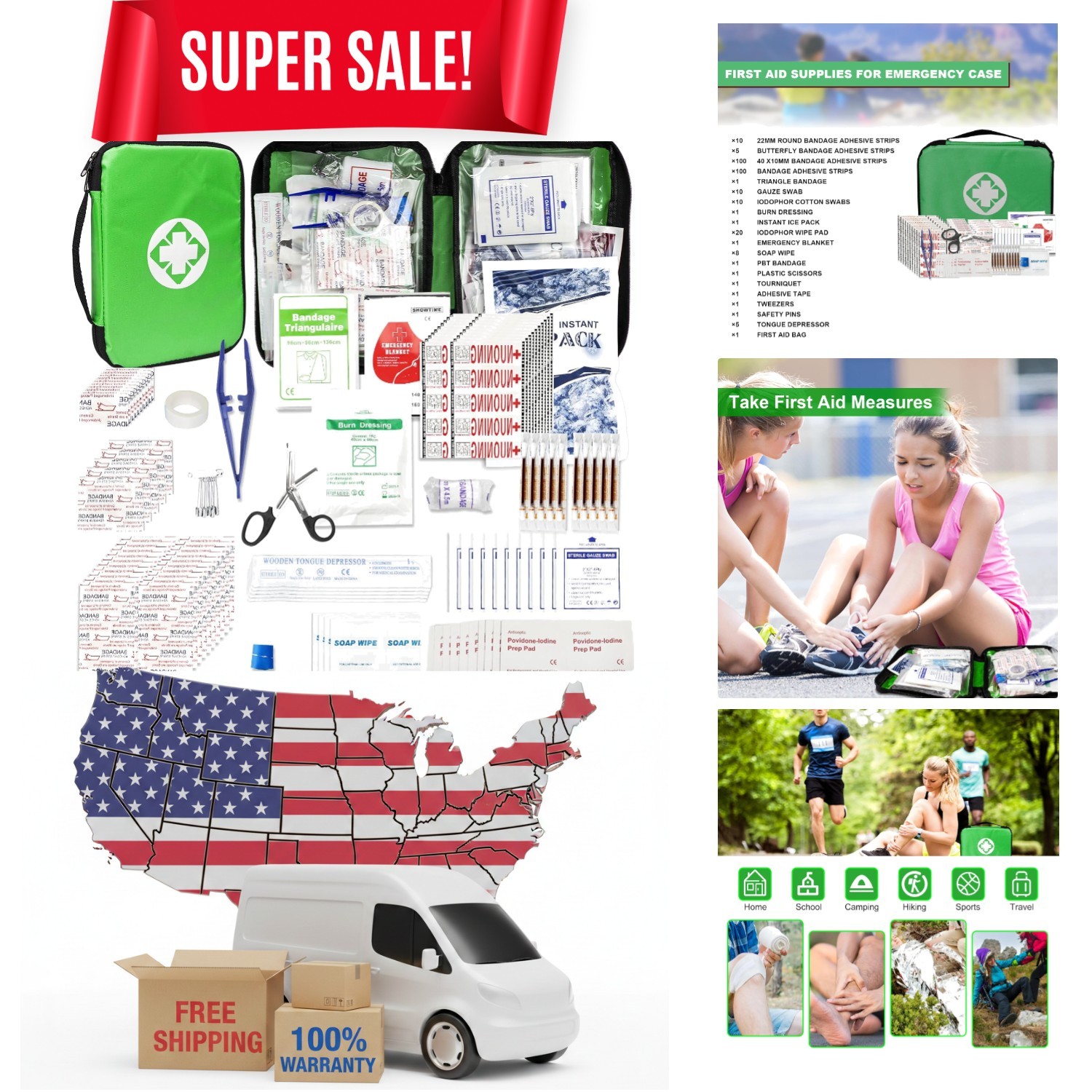 300-Piece Portable First Aid Kit for Camping, Cars, and Home Emergencies – Green