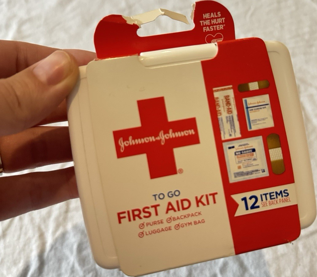 Johnson & Johnson ToGo First Aid Kit 12 Items Portable Durable W/ Plastic Case